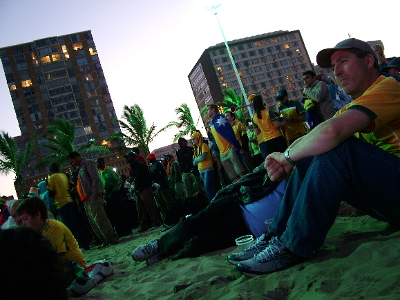 Australian fans relax on Durban's beachfront FIFA Fan Zone